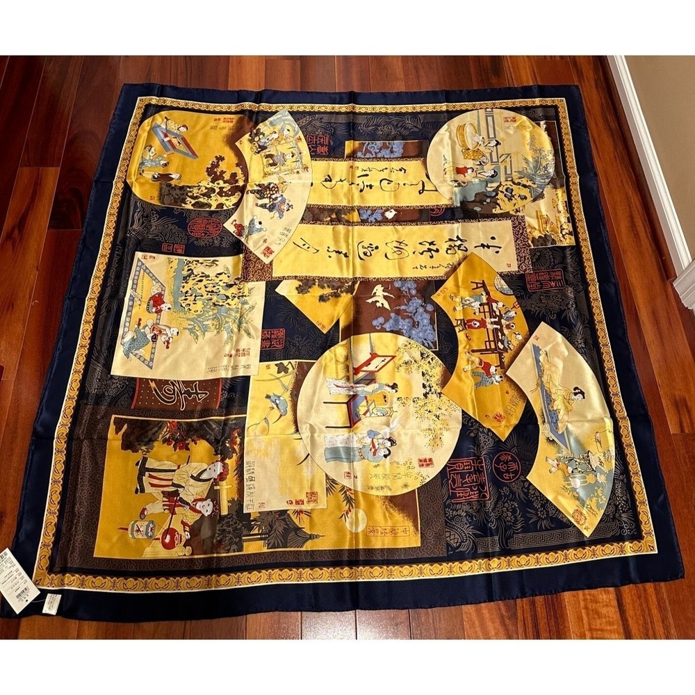 Vintage Chinese Silk Square Scarf Original Tags 42" 100% Silk